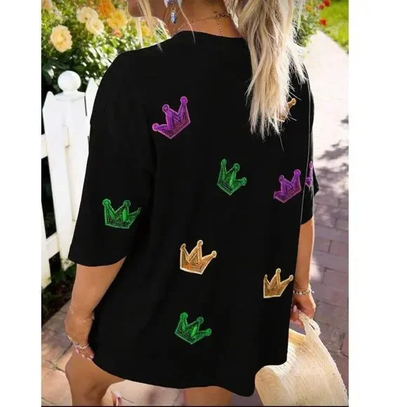 Mardi Gras Crew Neck Oversized Women’s Top NWOT L - Picture 3 of 9